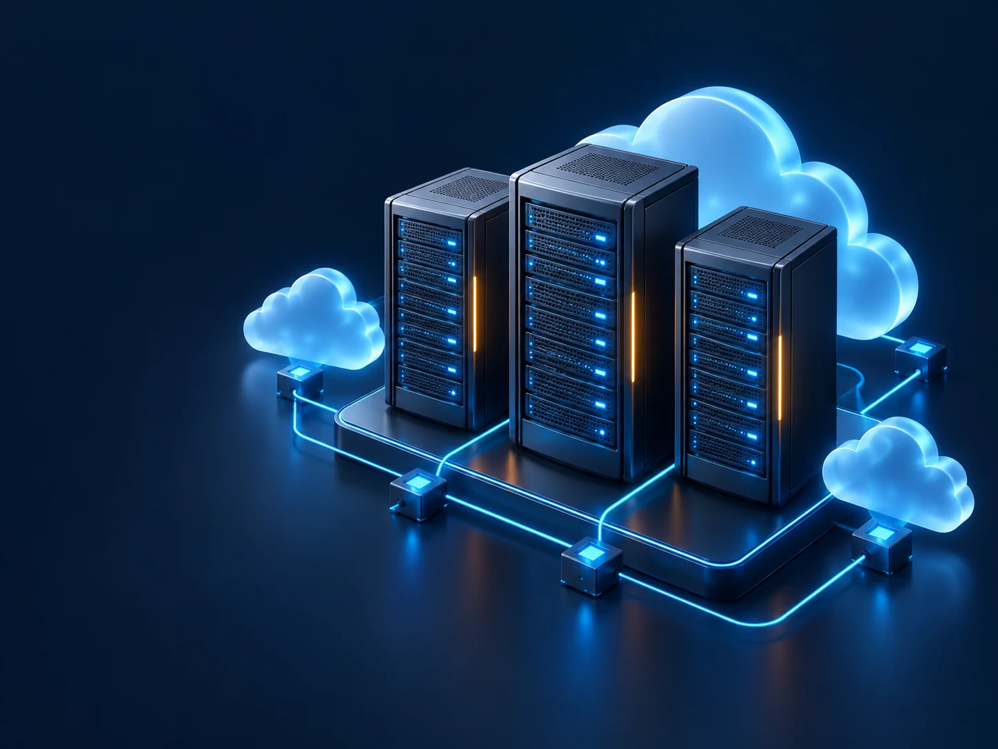 Cloud and server illustration created for the WebHostXTC hosting website